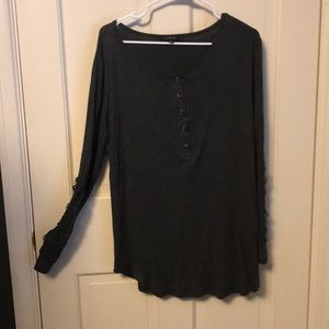 Charcoal lace sleeve Henley XL NWOT